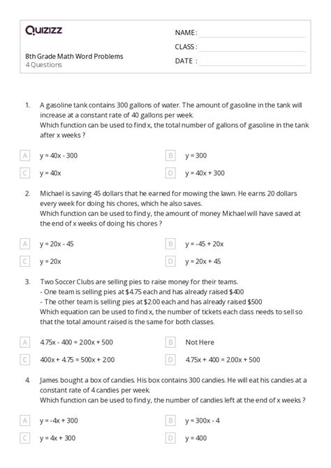 Unlock the Power of Math: Strengthen Your 8th Grade Skills with These Fun Word Problem Worksheets!