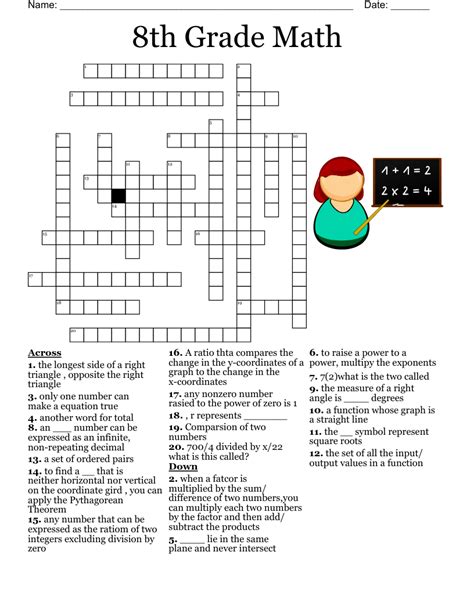 8Th Grade Math Crossword Worksheet Answer Sheets