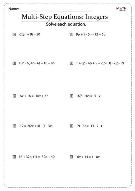 8Th Grade Math Multi Step Equations Worksheets