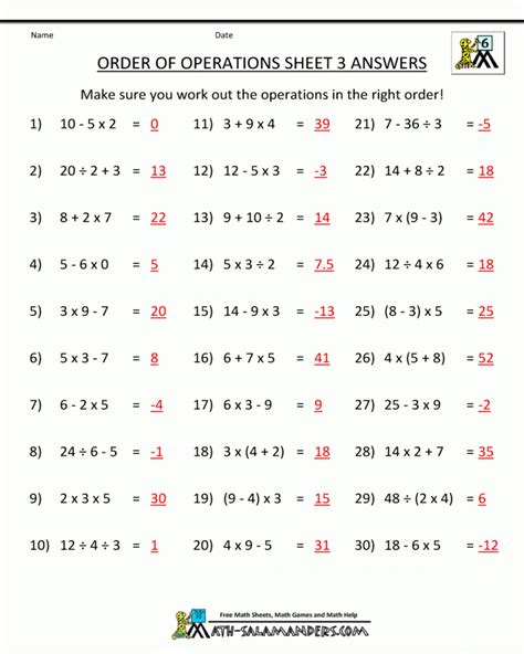 8Th Grade Math Worksheet Answer Sheets