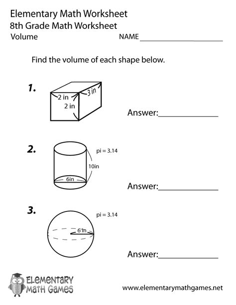 8Th Grade Math Worksheets Volume