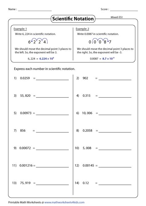 8Th Grade Printable Scientific Notations Worksheet