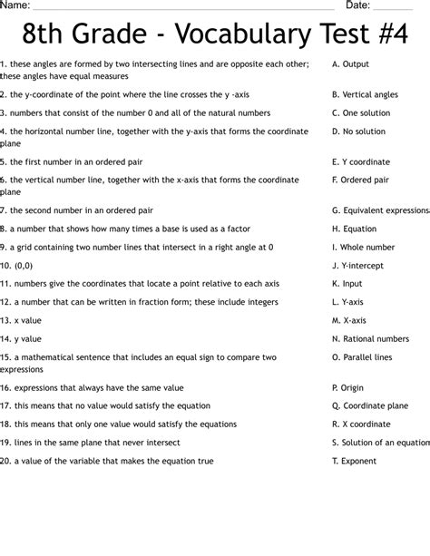 8th grade vocabulary words and definitions worksheets
