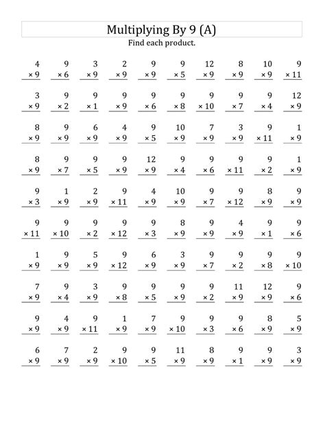 9 Multiplication Facts Worksheet