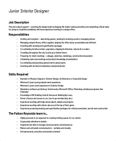 9+ Interior Designer Job Description Samples Sample Templates
