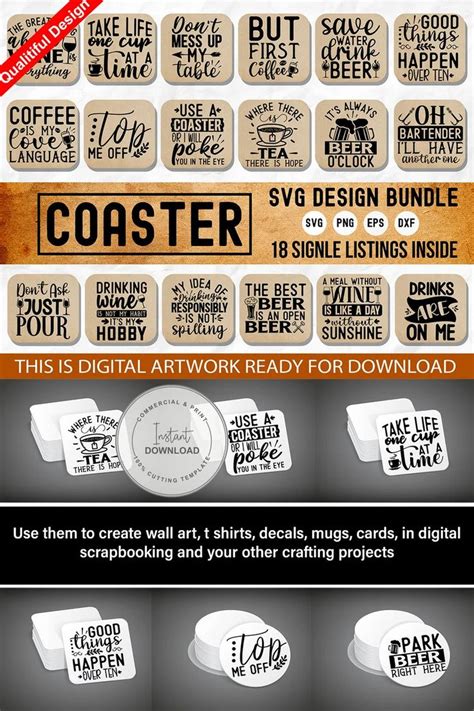 Download 9 Cut Files for Wine Coasters with... Commercial Use For Crafts