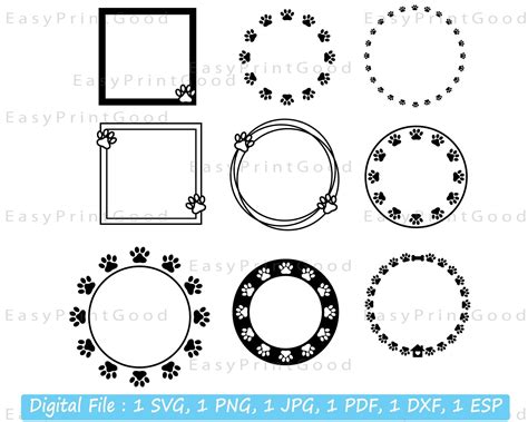 Download 9 Dog Paw Monogram Frames Svg, Paw... Commercial Use
