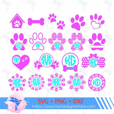 Download 9 Dog Paw Monogram Frames Svg, Paw... Commercial Use DXF Files
