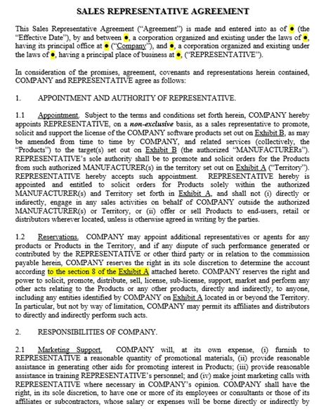 9 Free Sample Sales Representative Agreement Templates - Printable Samples