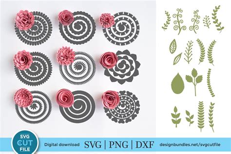 Download 9 Rolled Paper Flower Set Commercial Use For Crafts