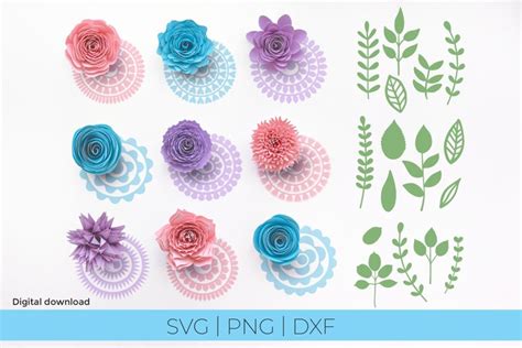 Download 9 Rolled Paper Flower Set Silhouette DXF Files
