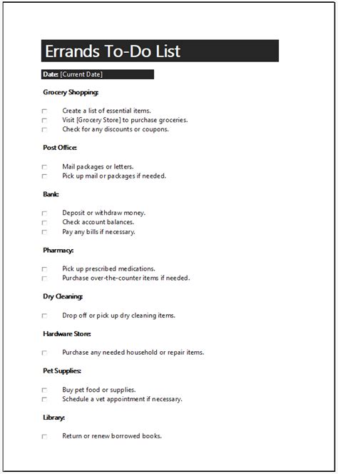 9. Errands To-Do List