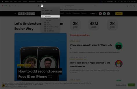 9. Setup Bookmarks in Safari