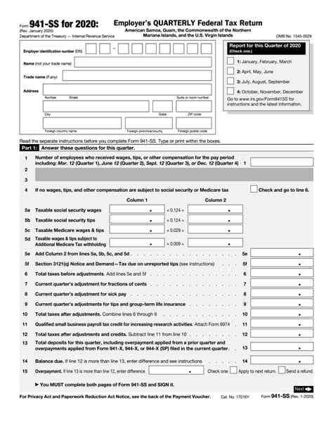 2020 Form IRS 941SS Fill Online, Printable, Fillable, Blank pdfFiller