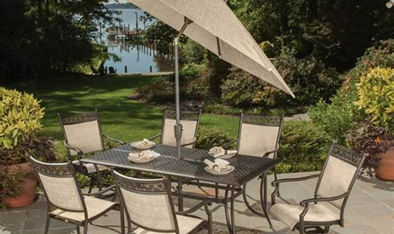 9pc teak patio table dining sets with umbrella furniture