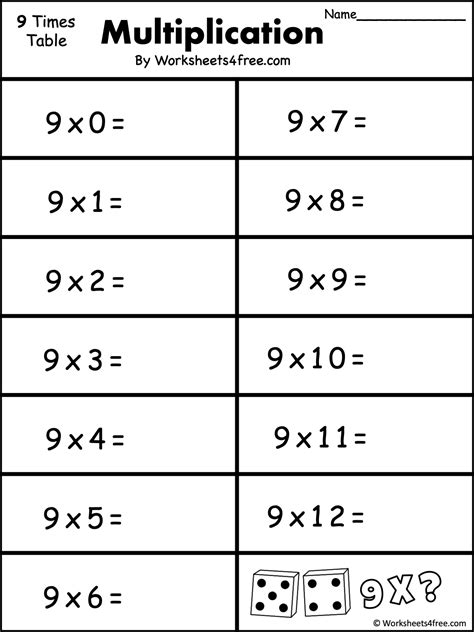 9s Multiplication Worksheet