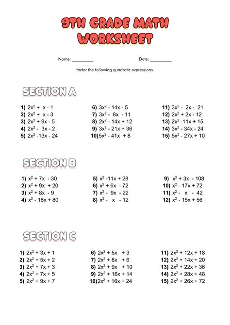 9Th Grade Free Printable Math Lessons
