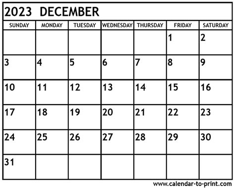 A Calendar For The Month Of December