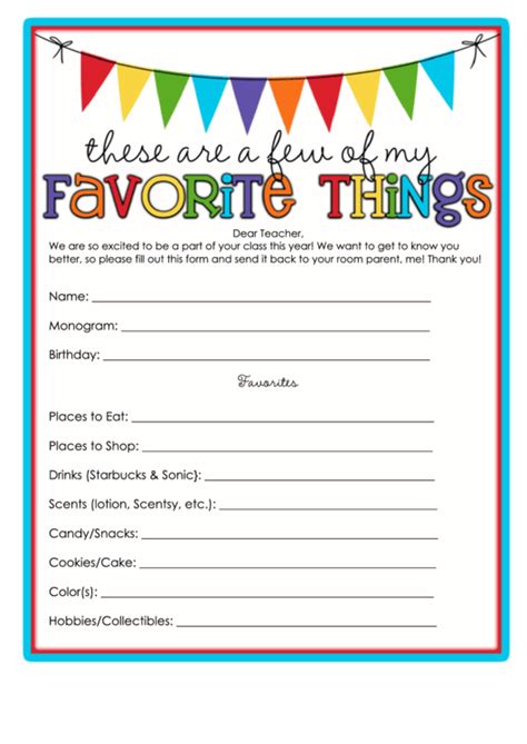 A Few Of Your Favorite Things Printable