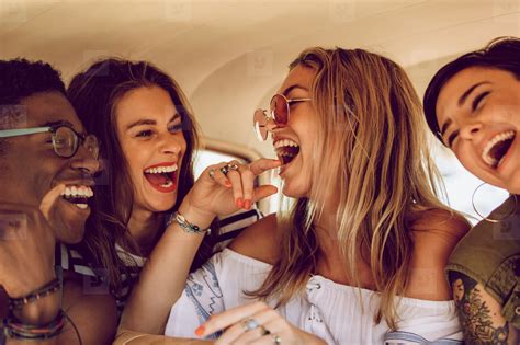 A group of friends laughing and having fun.
