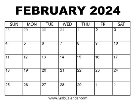A Calendar For February