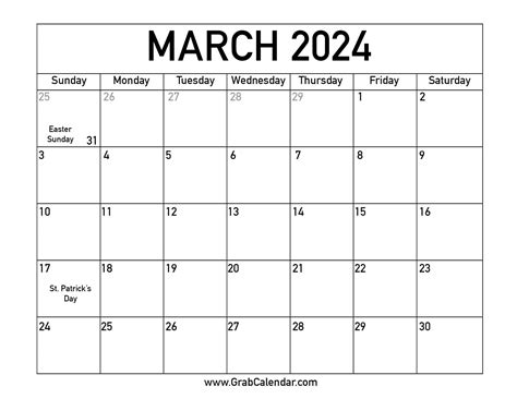 A Calendar For The Month Of March