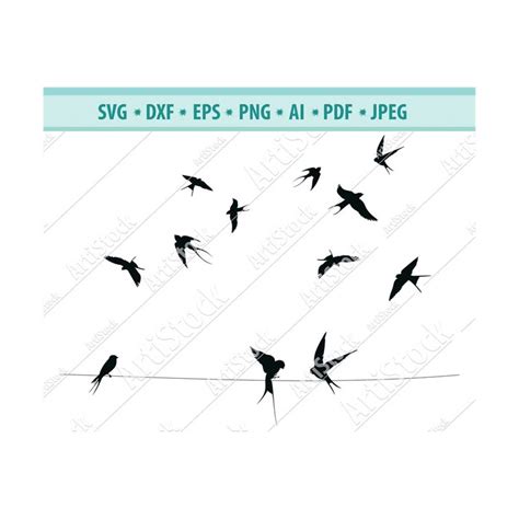 Download A Flock of Swallow Birds Flying in... SVG File - SVG Design Silhouette DXF Files