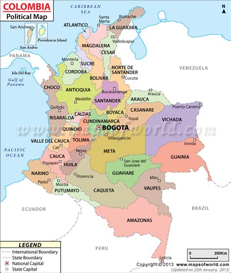 Political Simple Map of Colombia, single color outside