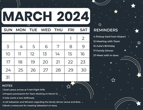 A Pretty Calendar For March 2024
