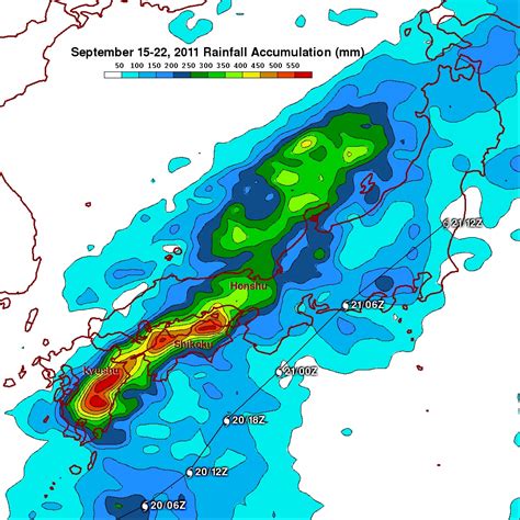 Japan Precipitation for 3 hrs ending Friday 30 Jul at 3am JST