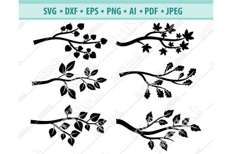 Download A Tree Branch with Leaves and a... SVG File - SVG Design Silhouette Free PSD Mockups