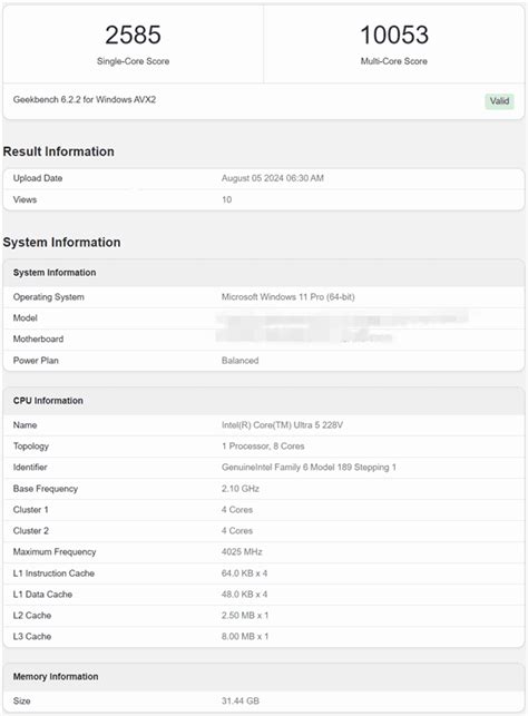 A benchmark entry revealed further technical details