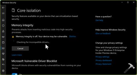 A memory integrity setting prevents driver functionality