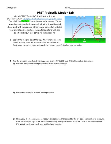 AP Physics PhET Projectile Motion Lab - PhET Contribution