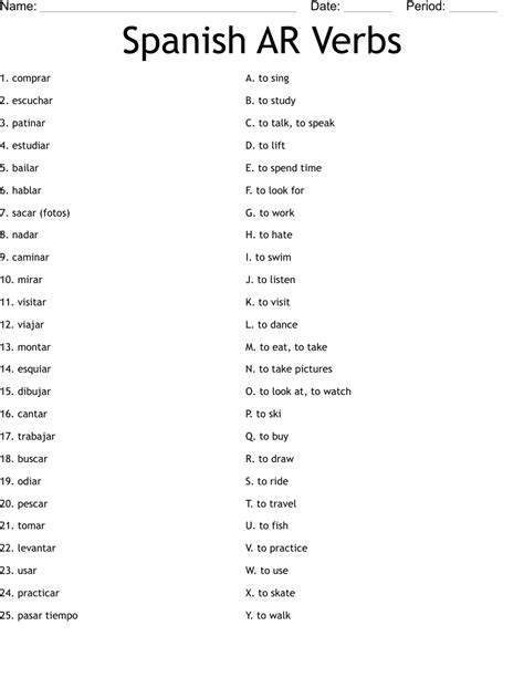 Ar Verbs Worksheet