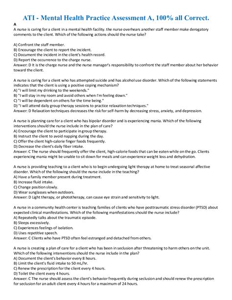 ATI Mental Health Practice Assessment Components