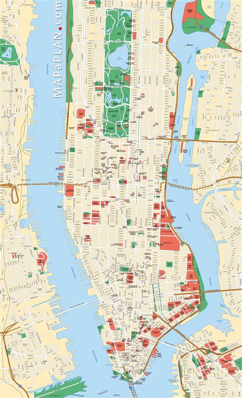Map of Manhattan tourist attractions and monuments of Manhattan