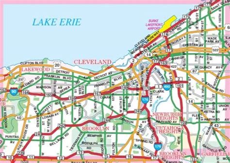 Cleveland downtown OH roads map, free printable map highway Cleveland city