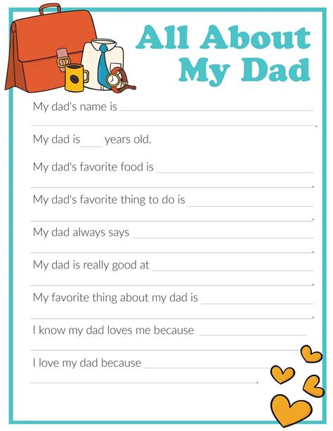 About My Dad Printable Free