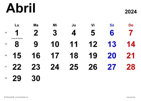 Calendario abril 2024 calendarios.su