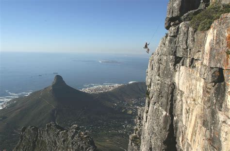 Abseiling down Table Mountain face