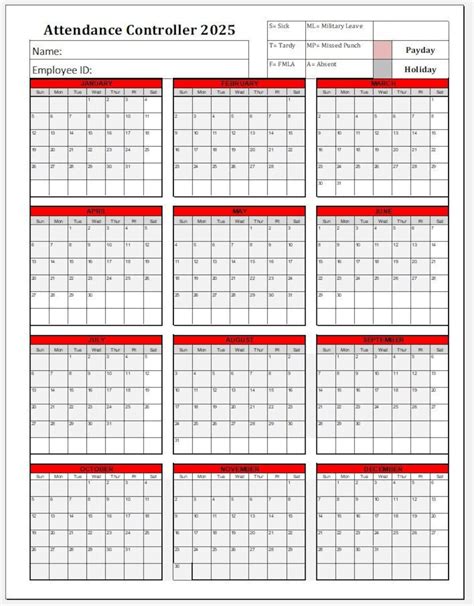Absentee Calendar 2025