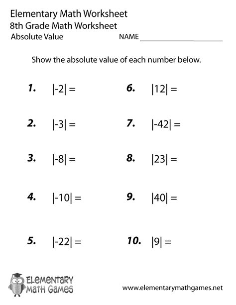 Absolute Value Practice Worksheet