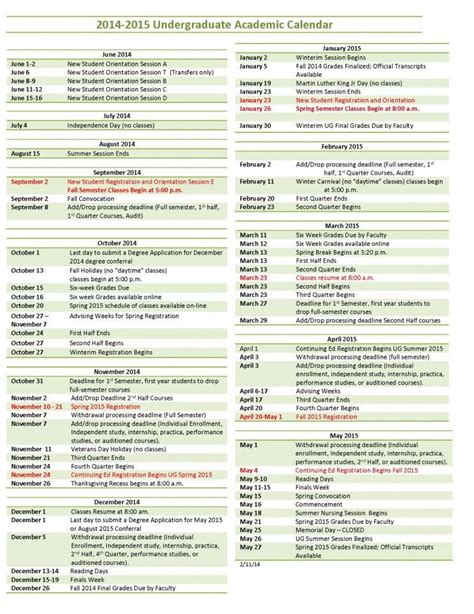 Academic Calendar Plymouth State