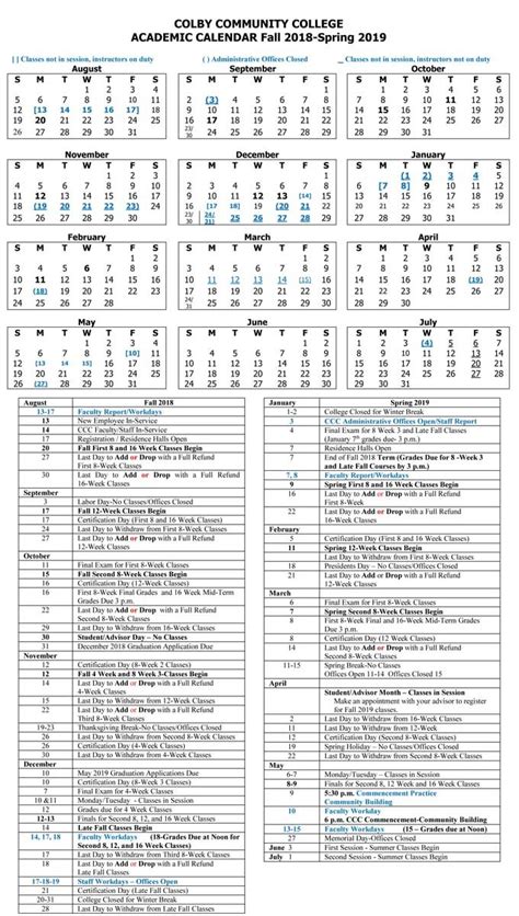 Academic Calendar Ccc