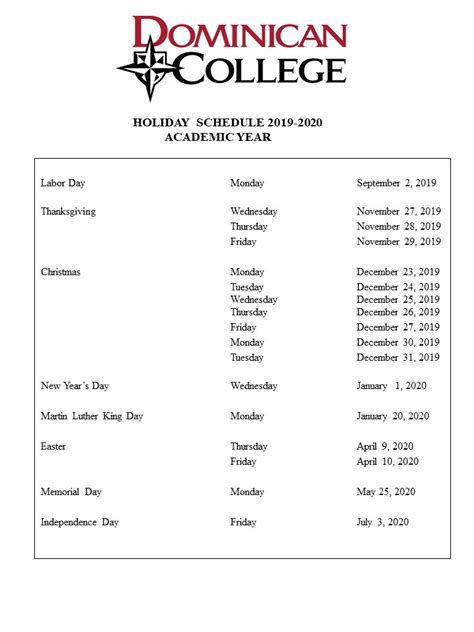 Academic Calendar Dominican University