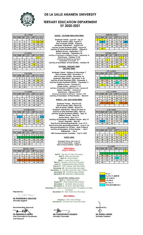 Academic Calendar Lasalle