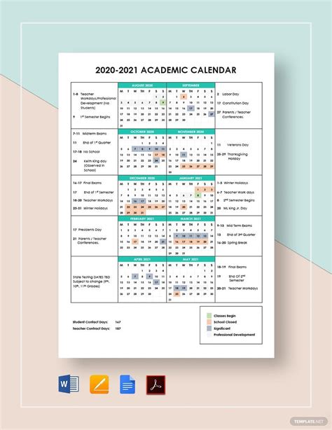 Academic Calendar Template Word