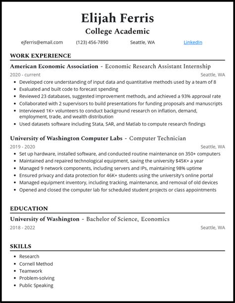 Academic Projects Resume