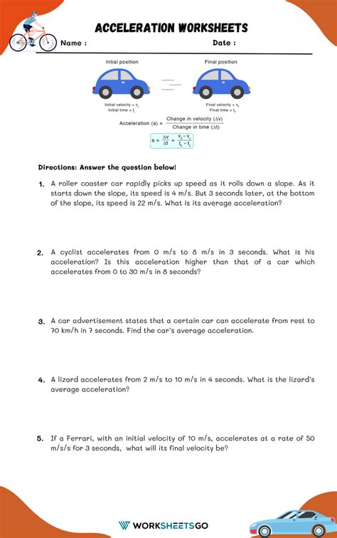 Acceleration Practice Problems Worksheet